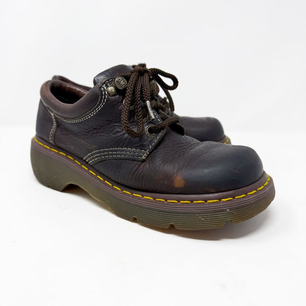 Vintage Y2K Dr. Martens Brown Oiled Leather Chunky Oxfords Women's Sz 8 Lace Up